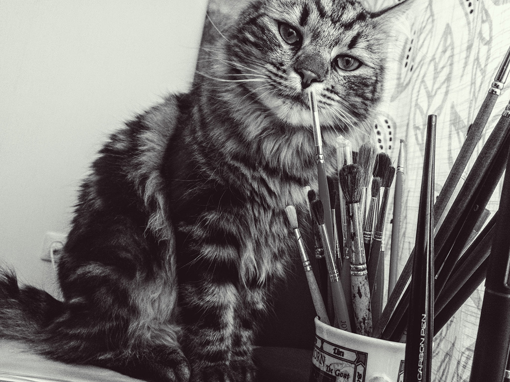 This cat loves brushes!
