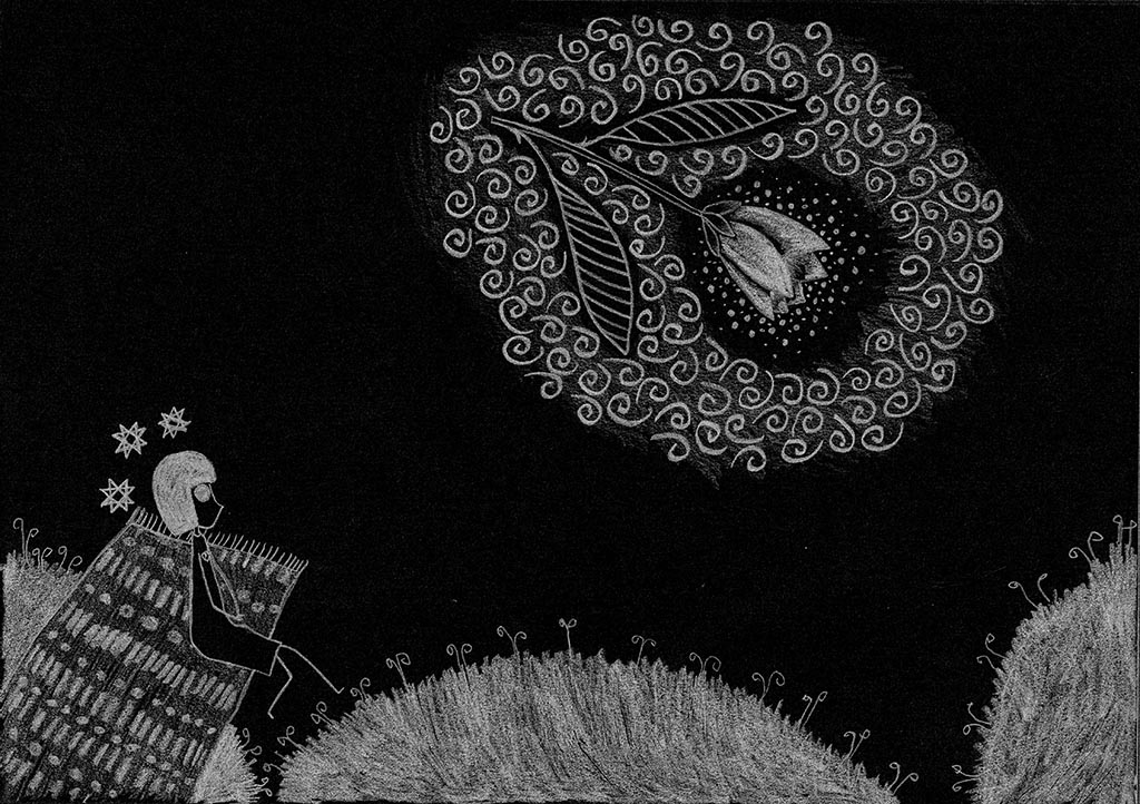 One flower flies around and seeking heart ...