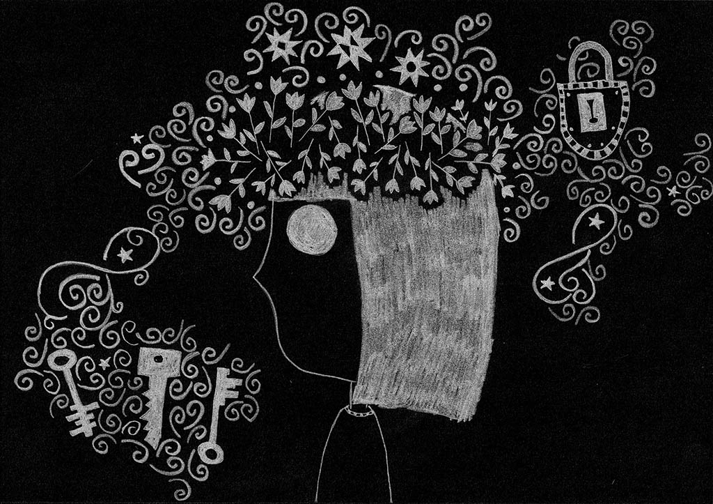 The girl with a flower wreath on his head