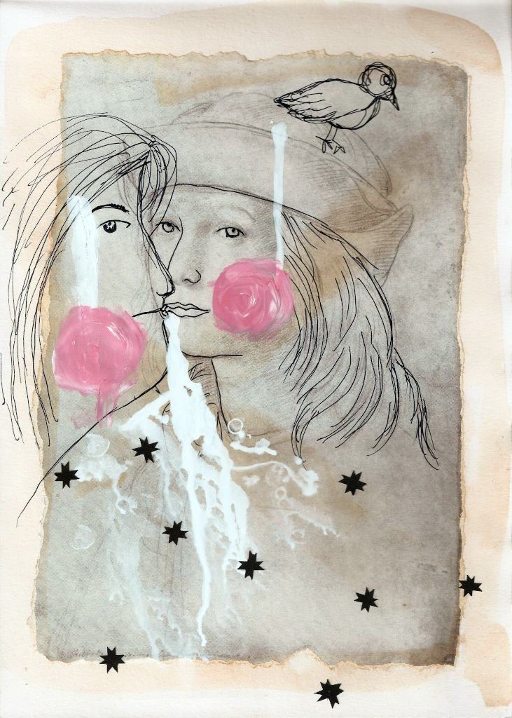 Black stars. Collage on paper. Tauno Erik