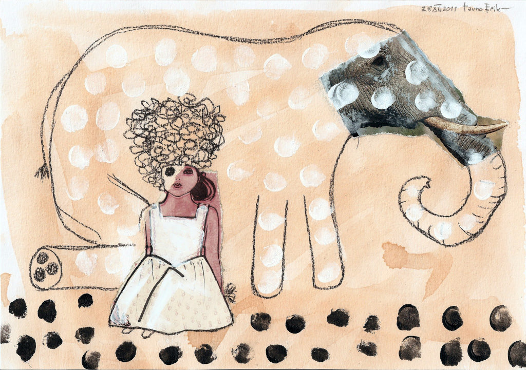 Elephant. Collage on paper. Tauno Erik