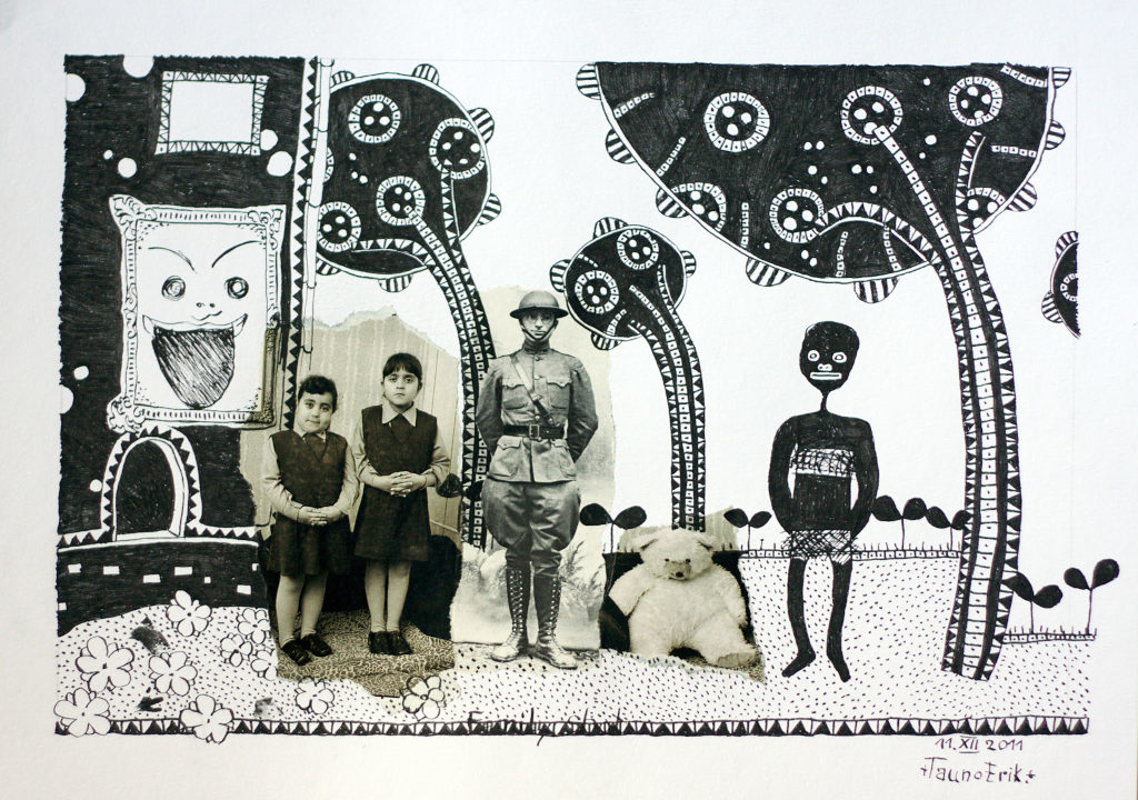 Family Shot. Collage on paper. Tauno Erik