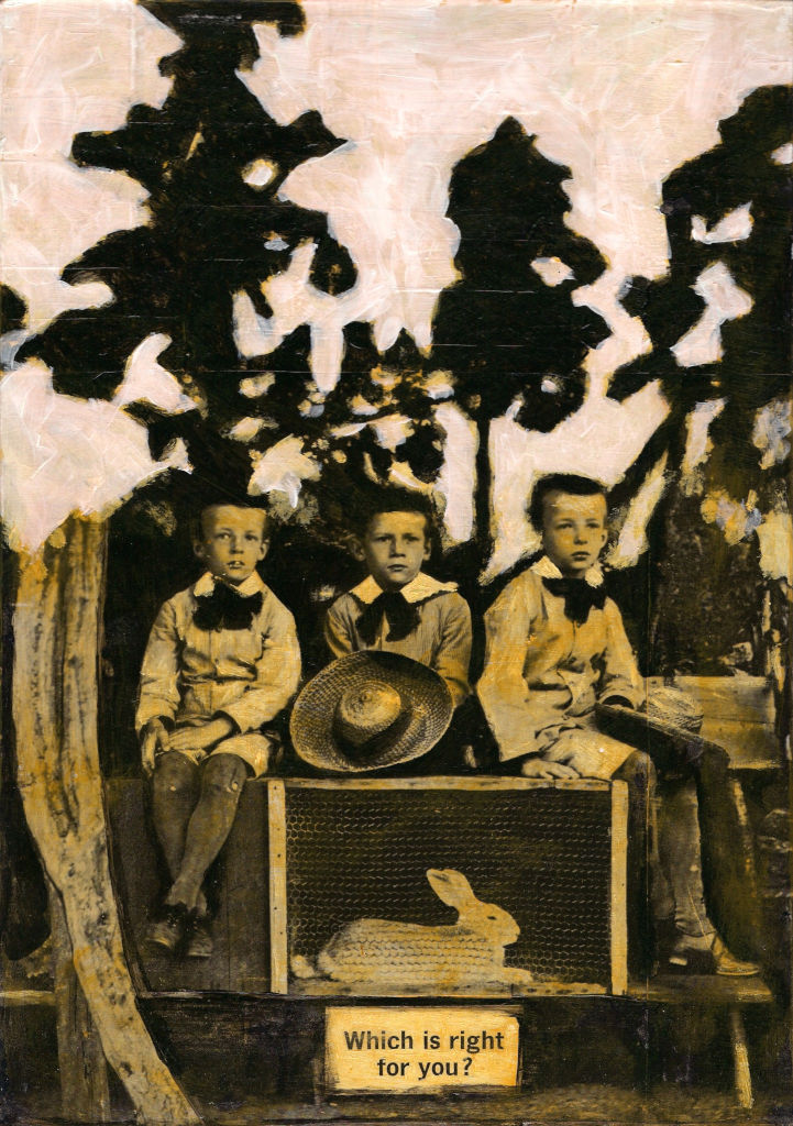 Mis On Õige Sinule. Which is right for you? Collage on wood. Tauno Erik