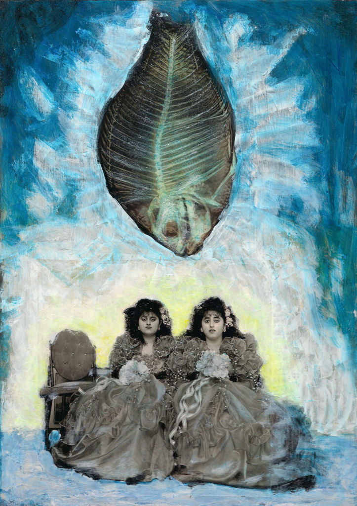 Püha Vaimu väljavalamine. The fall of the Holy Spirit. Collage on wood. Tauno Erik