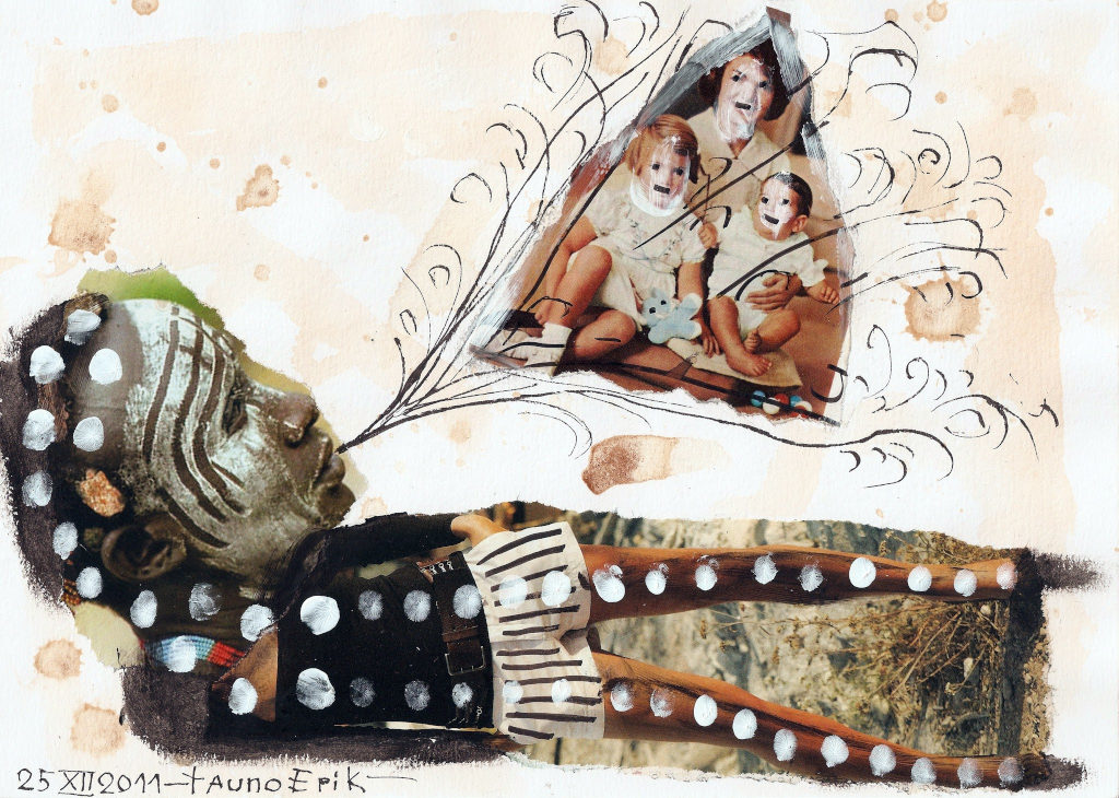 Creating holy trinity. Collage on paper. Tauno Erik