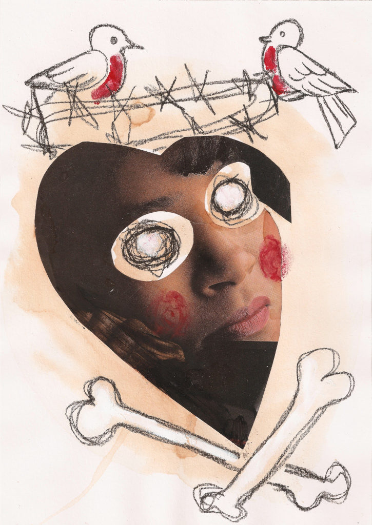Pime süda. Blind Heart. Collage on paper. Tauno Erik
