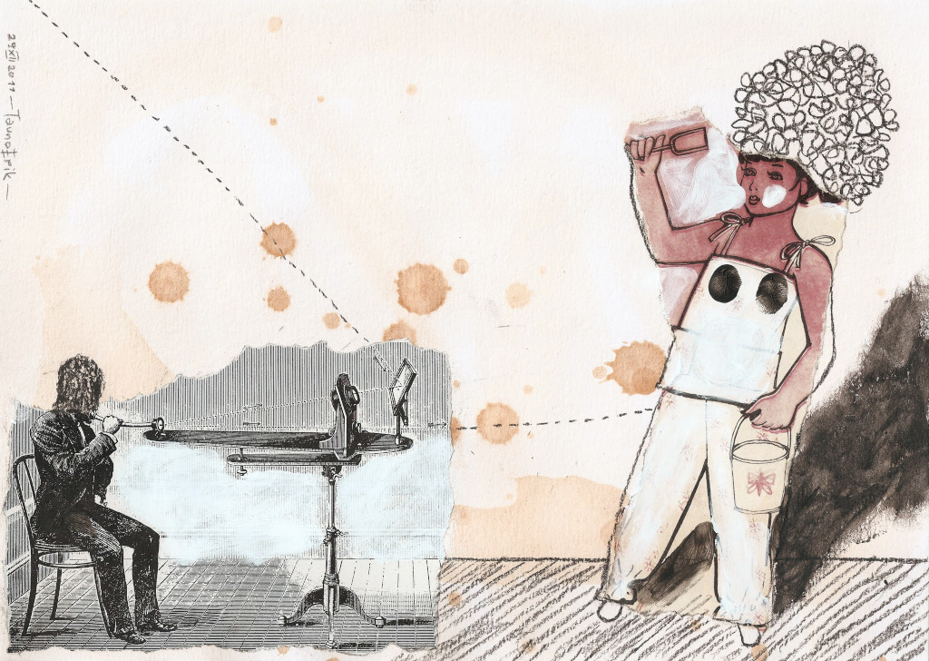 Tõrjudes Lähenemiskatseid. Struggling with Attempts. Collage on paper. Tauno Erik