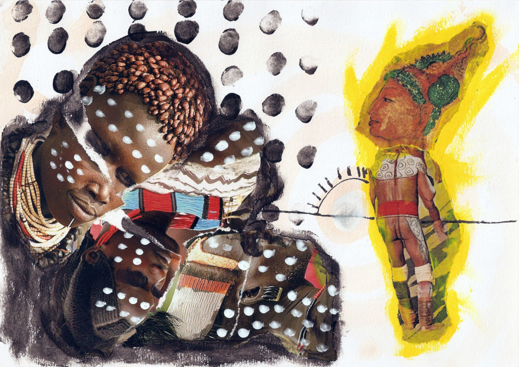 Tagasi vaatav mees. Back looking man. Collage on paper. Tauno Erik