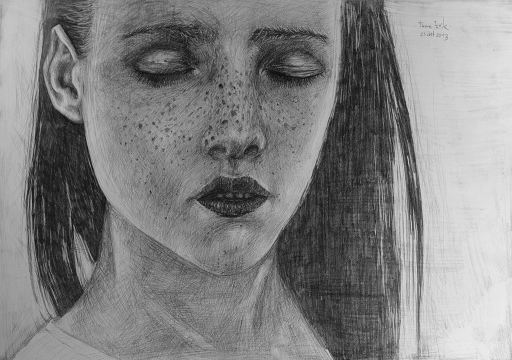 Closed eyes, Drawing on paper. Tauno Erik