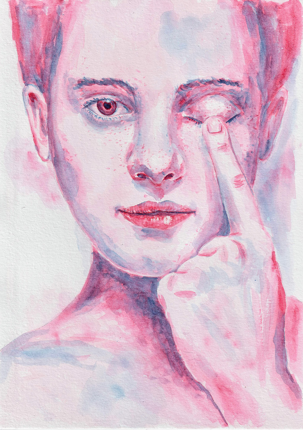 Close one eye. Watercolour, A4. Tauno Erik