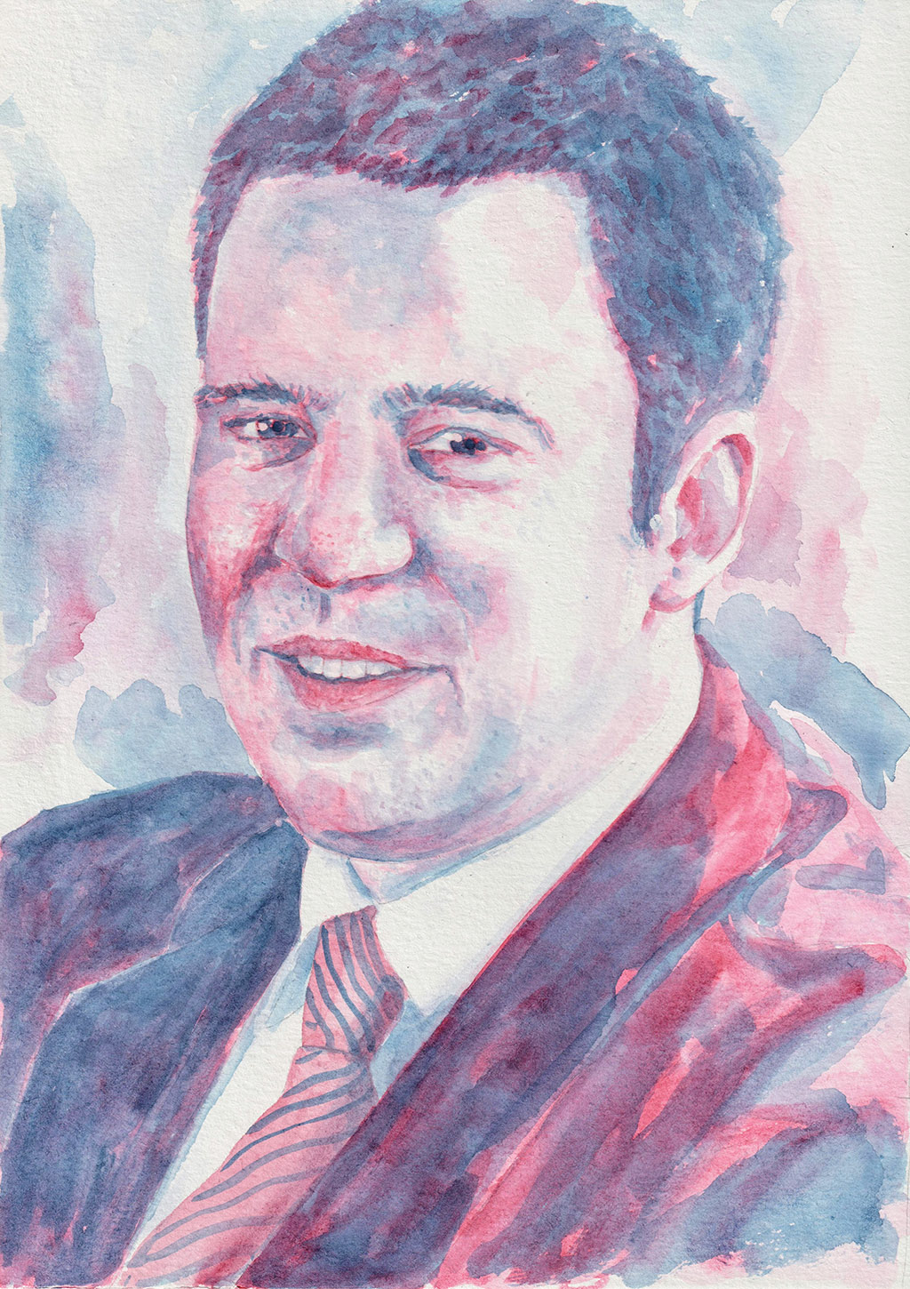 Jüri Ratas. Watercolour on A4 paper. Tauno Erik