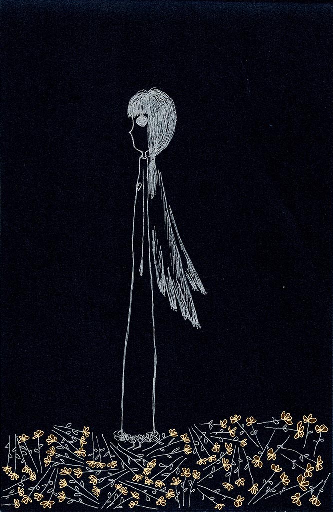 She stands on the flowers