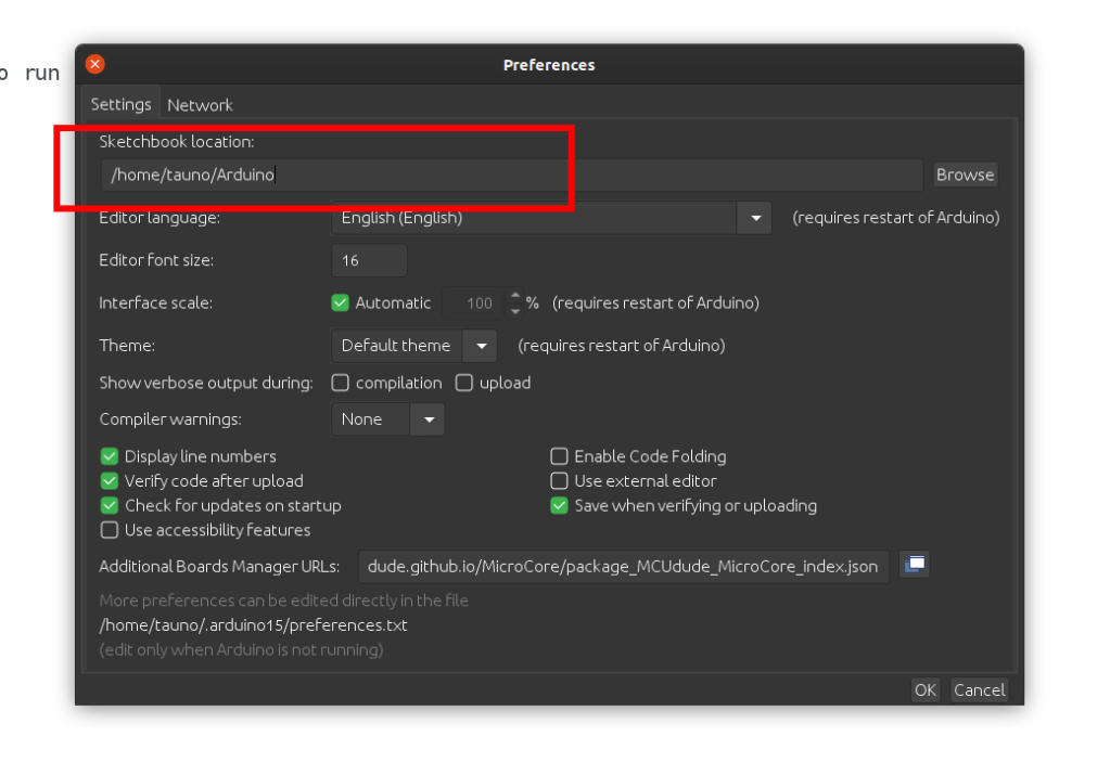 Arduino Sketchbook location