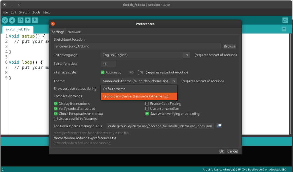 Arduino Theme selection