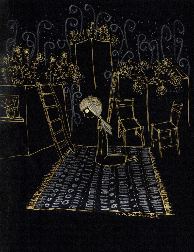 Humble in front of flowers, Tauno Erik, 2022