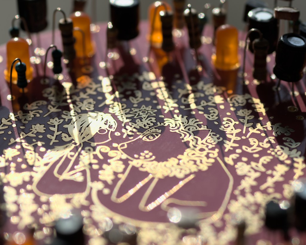 Pink PCB, circuit sculpture. 2022 Tauno Erik