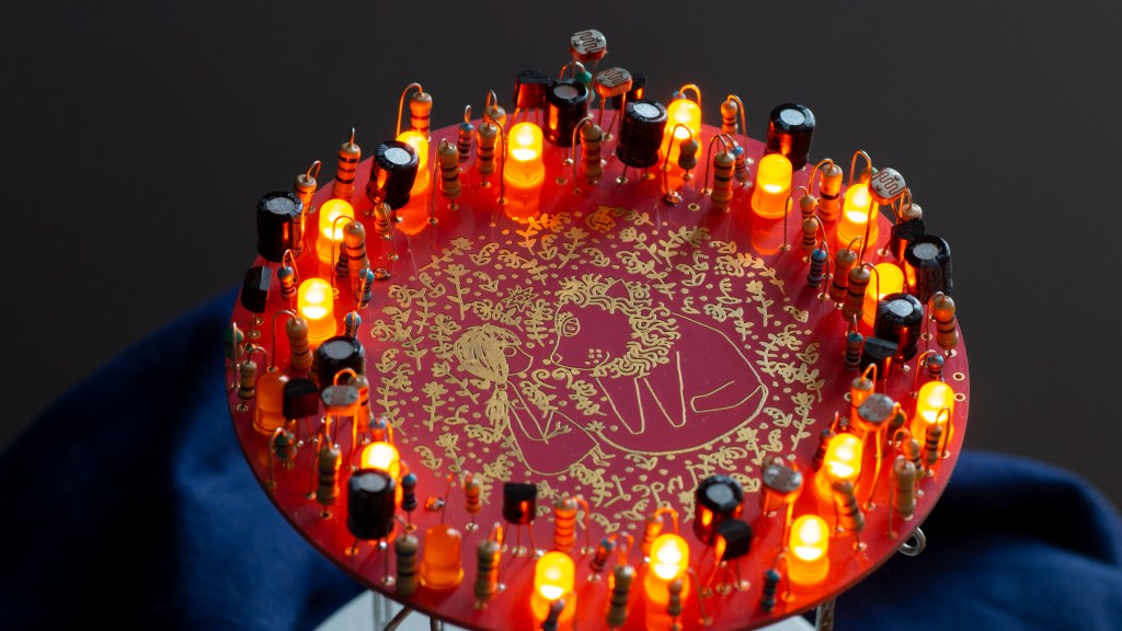 Pink PCB, circuit sculpture. 2022 Tauno Erik