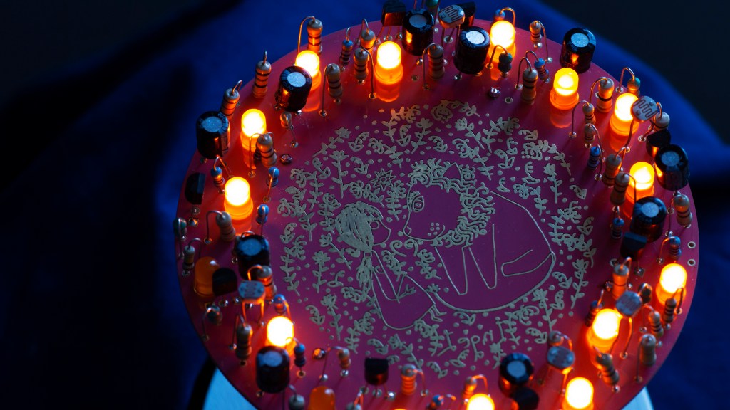 Pink PCB, circuit sculpture. 2022 Tauno Erik