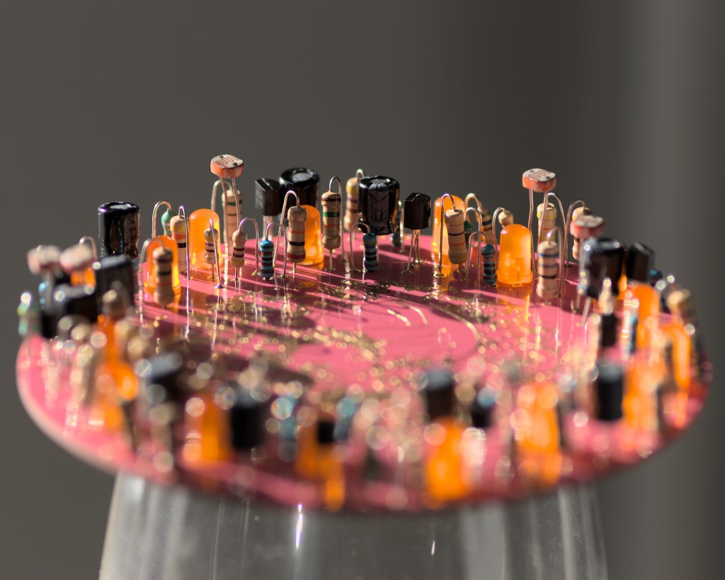 Pink PCB, circuit sculpture. 2022 Tauno Erik