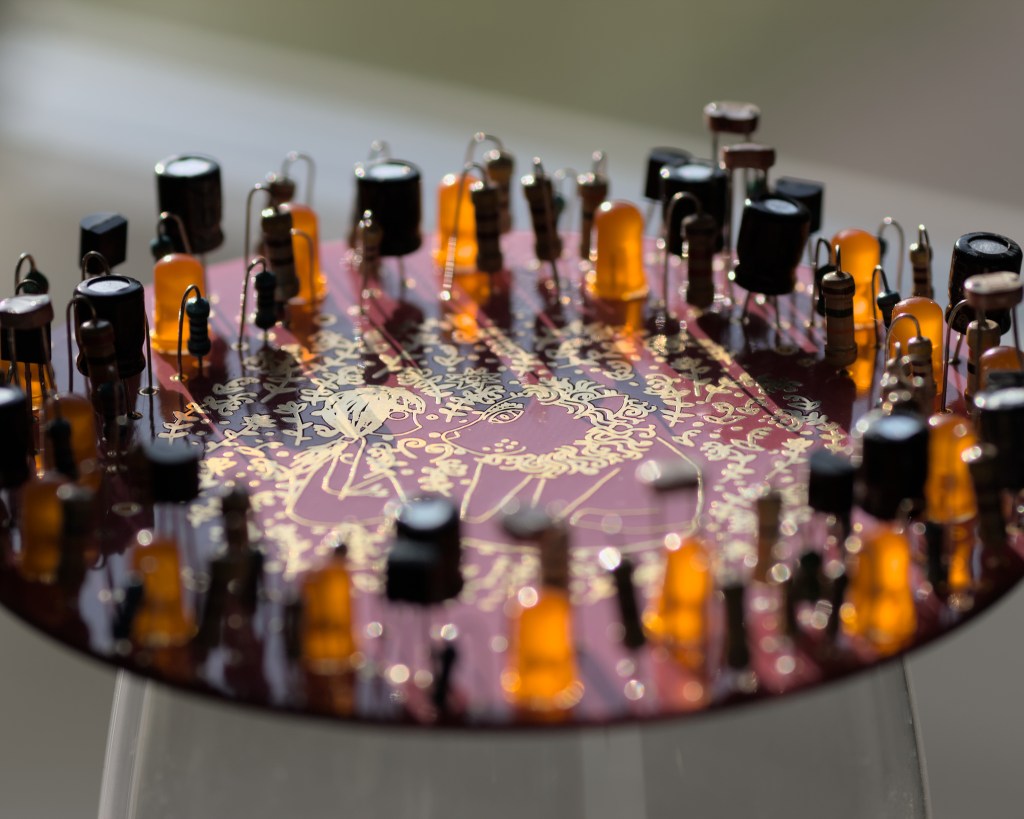 Pink PCB, circuit sculpture. 2022 Tauno Erik