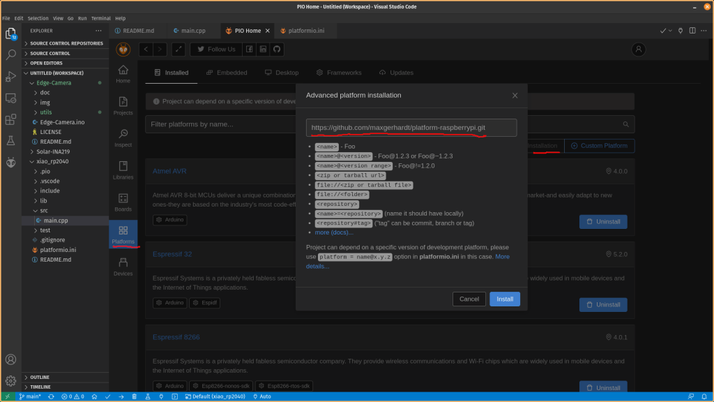Seeed Xiao RP2040 install on PlatformIO